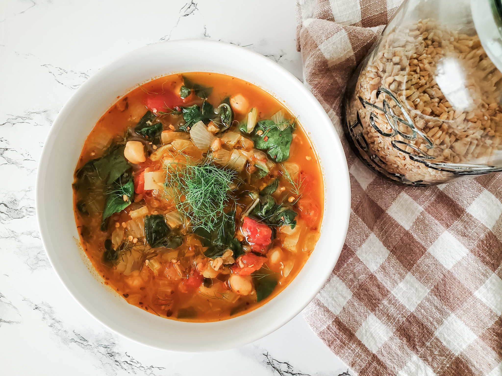 Chickpea and Farro Soup with Fennel and Chard